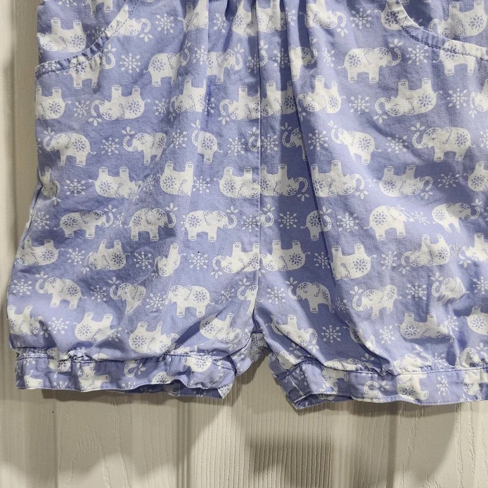 Gymboree Girls Romper‎ 5T Purple Elephant Print 100% Cotton Teal Belt Pockets